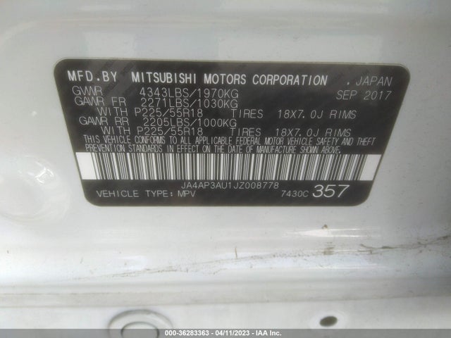 JA4AP3AU1JZ008778 Mitsubishi Outlander Sport 2.0