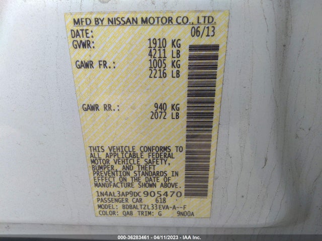 2013 NISSAN ALTIMA 2.5 SV VIN: 1N4AL3AP9DC905470