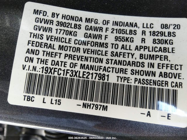 Honda Civic Sedan Ex 2020 19XFC1F3XLE217981 Image 10