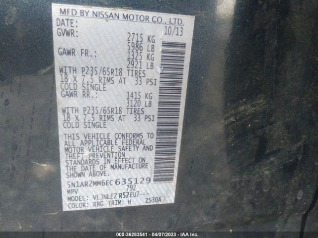 5N1AR2MM6EC635129 Nissan Pathfinder Sv