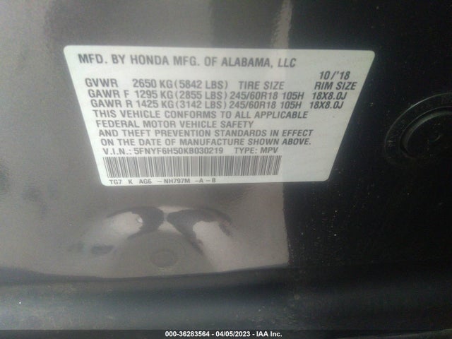 Honda Pilot Ex-l 2019 5FNYF6H50KB030219 Image 9