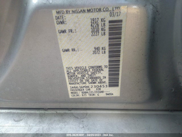 2017 NISSAN ALTIMA 2.5 SV VIN: 1N4AL3AP0HC230453