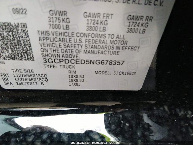 Chevrolet Silverado 1500 Custom Trail Boss 2022 3GCPDCED5NG678357 Image 9