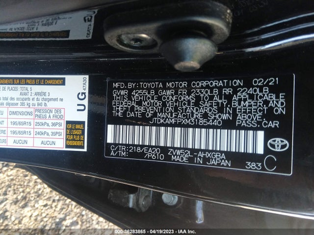2021 TOYOTA PRIUS PRIME LE/XLE/LIMITED VIN: JTDKAMFPXM3185440
