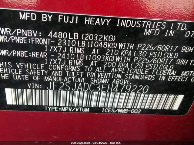 JF2SJADC3EH479220 Subaru Forester 2.5i Premium