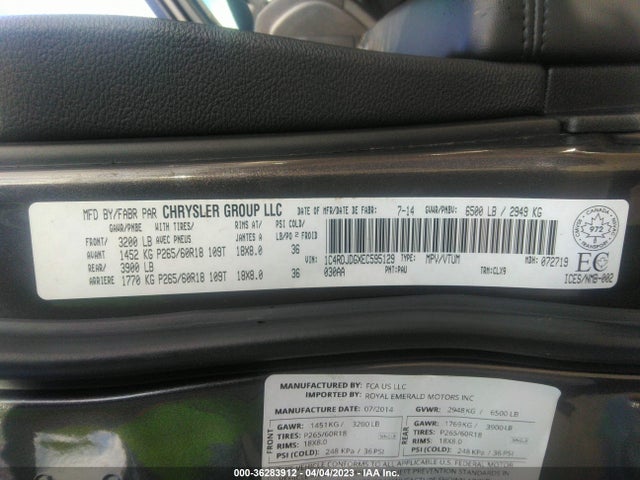 Dodge DURANGO LIMITED 2014 1C4RDJDGXEC595129 Image 9