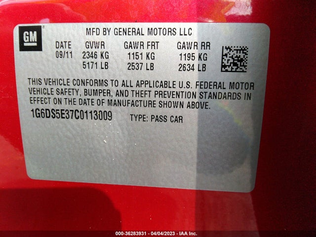 2012 CADILLAC CTS SEDAN PREMIUM VIN: 1G6DS5E37C0113009