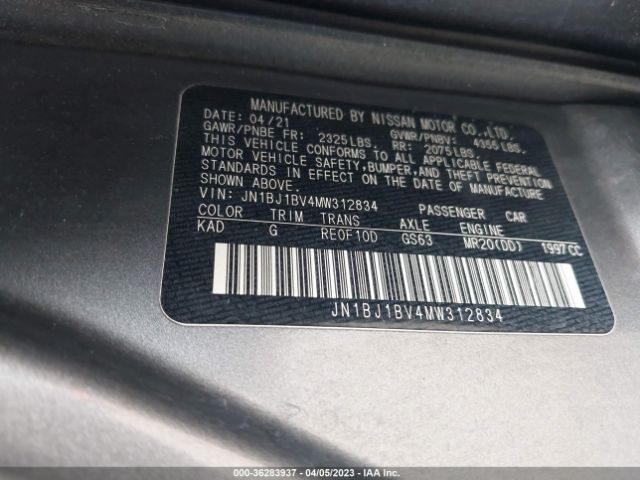 JN1BJ1BV4MW312834 Nissan Rogue Sport Sv
