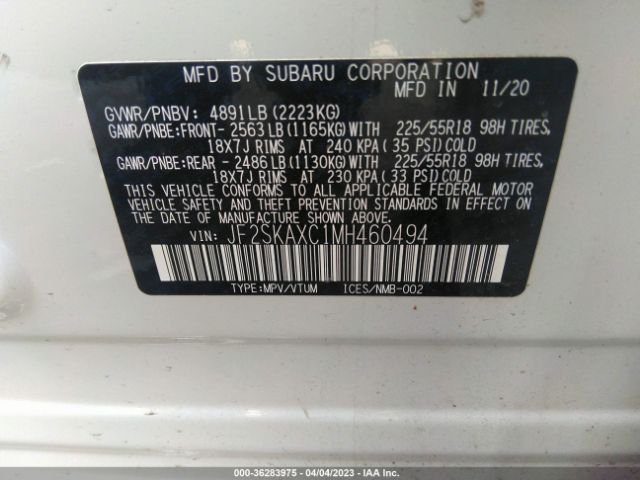 JF2SKAXC1MH460494 Subaru Forester Touring