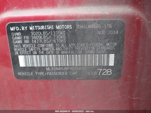 ML32A4HJ8FH035876 Mitsubishi Mirage Es/rf