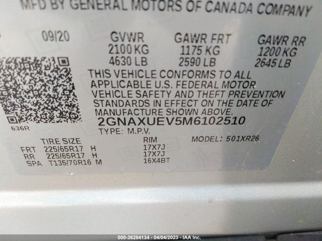 Chevrolet EQUINOX LT 2021 2GNAXUEV5M6102510 Image 9