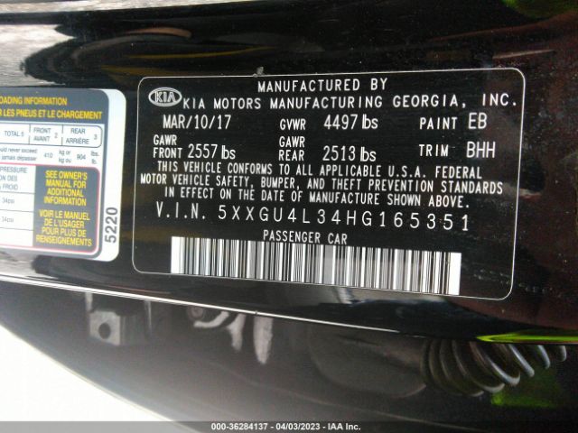 5XXGU4L34HG165351 KIA OPTIMA EX