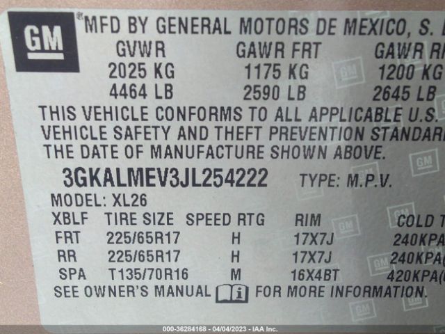 3GKALMEV3JL254222 GMC Terrain Sle