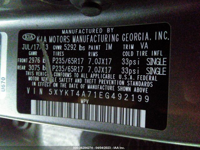 5XYKT4A71EG492199 KIA SORENTO LX