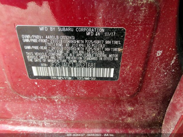 JF2SJAGC1JH521681 Subaru Forester Premium