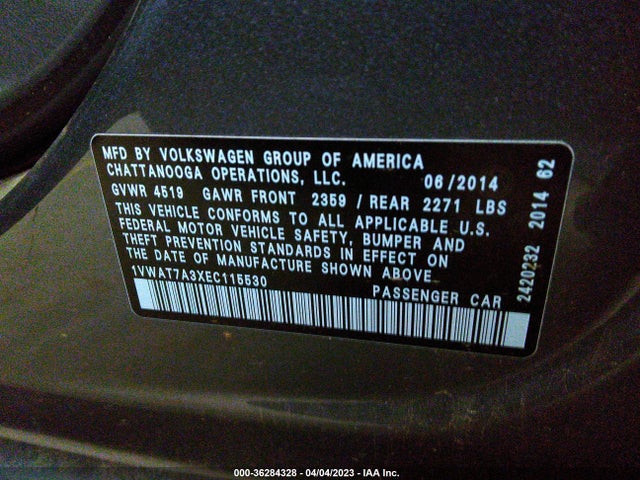 1VWAT7A3XEC115530 Volkswagen Passat Wolfsburg Ed