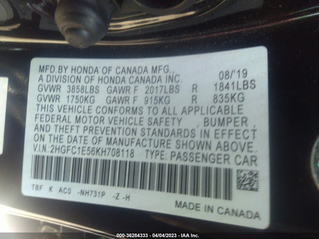 Honda CIVIC SI SEDAN 2019 2HGFC1E56KH708118 Image 9