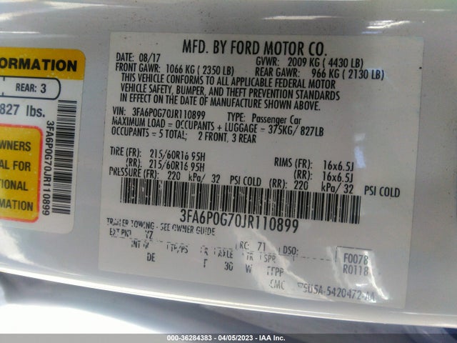 3FA6P0G70JR110899 Ford FUSION S
