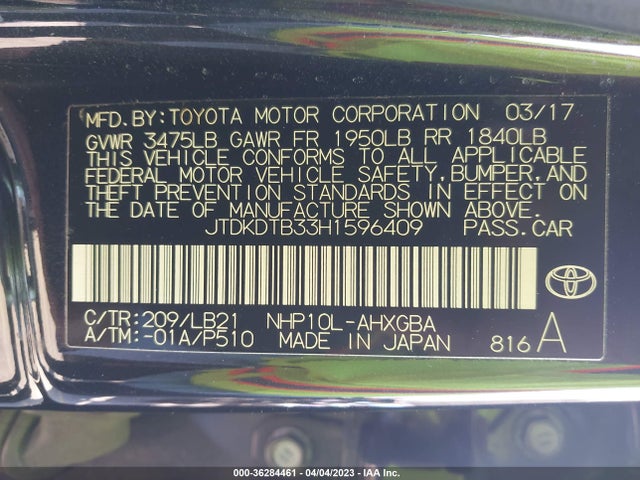 Toyota Prius C One/two/three/four 2017 JTDKDTB33H1596409 Image 9