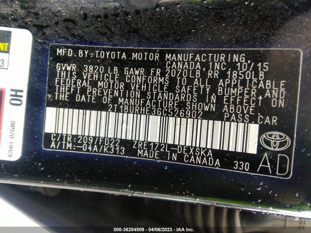 Toyota Corolla L/le/s/s Plus/le Plus 2016 2T1BURHE3GC526902 Image 9