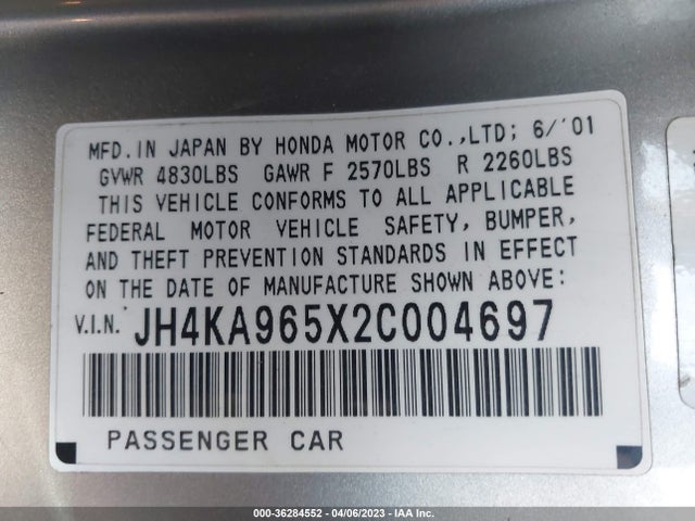 2002 ACURA RL VIN: JH4KA965X2C004697