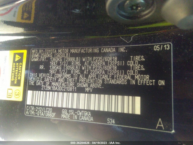 2013 LEXUS RX 350 VIN: 2T2BK1BA3DC210811