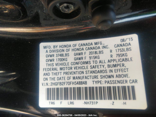 Honda Civic Sedan Se 2015 2HGFB2F70FH548848 Image 10