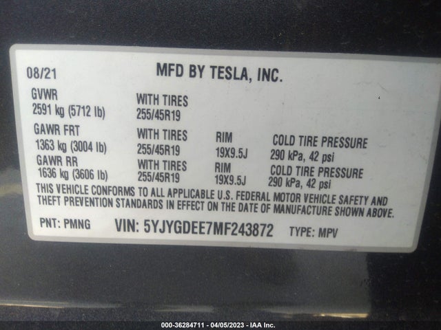 5YJYGDEE7MF243872 Tesla Model Y Long Range