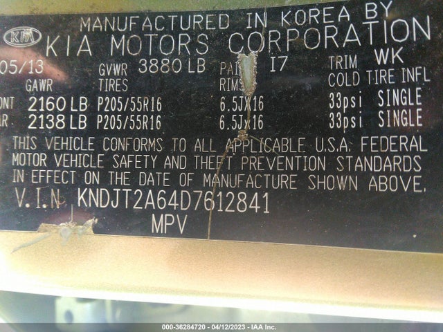 2013 KIA SOUL VIN: KNDJT2A64D7612841