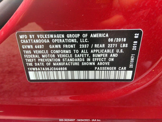 1VWBA7A36JC044606 Volkswagen Passat 2.0t Se