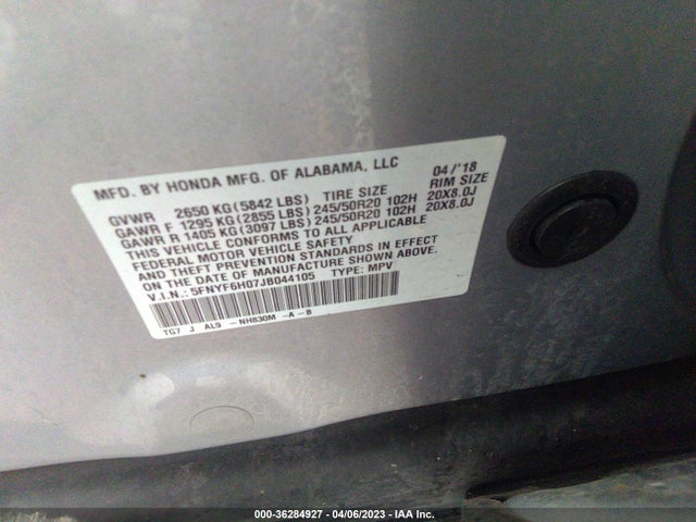 Honda Pilot Elite 2018 5FNYF6H07JB044105 Image 9