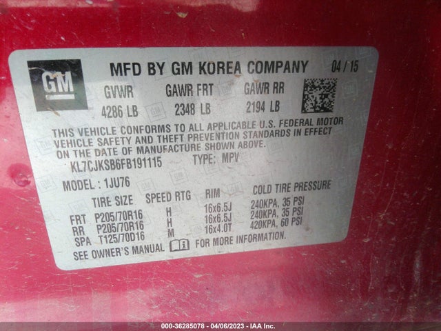 Chevrolet TRAX LS 2015 KL7CJKSB6FB191115 Image 10