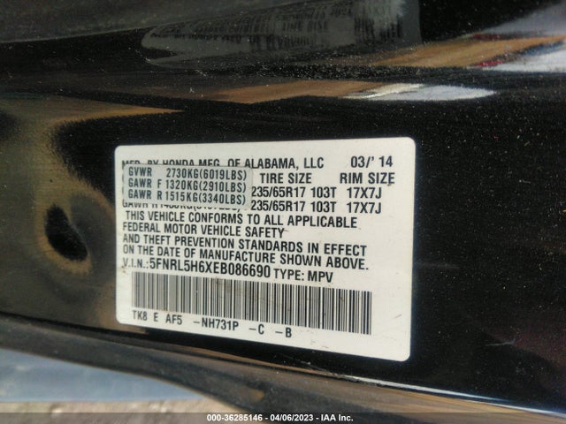 Honda Odyssey Ex-l 2014 5FNRL5H6XEB086690 Image 9