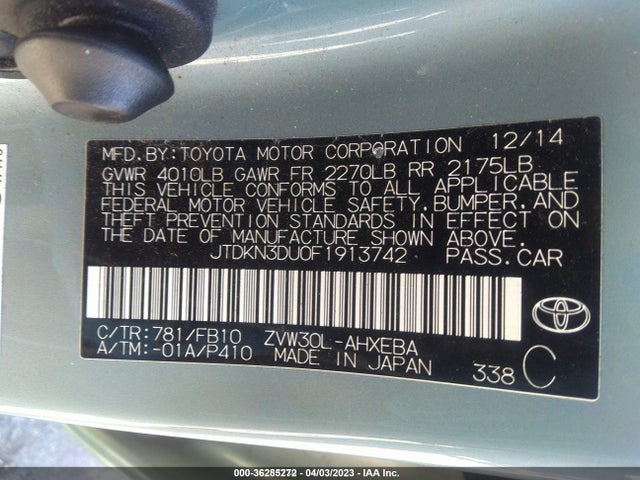 Toyota Prius Four 2015 JTDKN3DU0F1913742 Image 10
