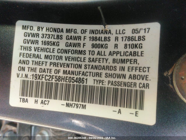 Honda Civic Sedan Lx 2017 19XFC2F58HE054861 Image 9