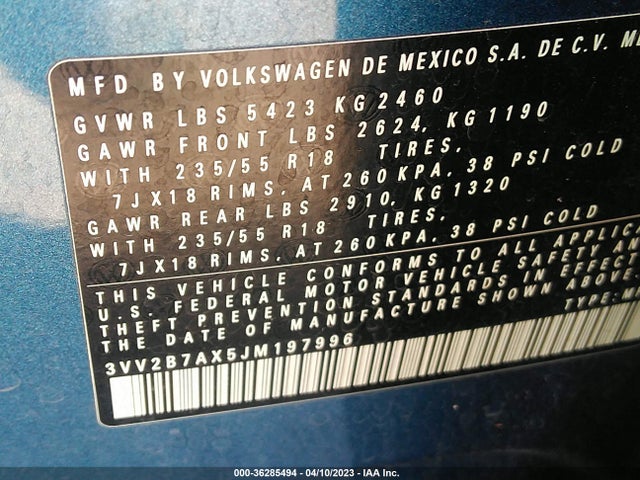 3VV2B7AX5JM197996 Volkswagen Tiguan Sel/se