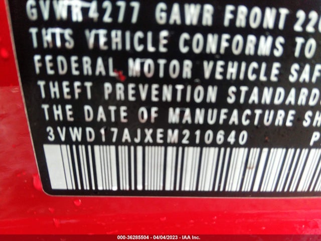 3VWD17AJXEM210640 Volkswagen Jetta Sedan Se