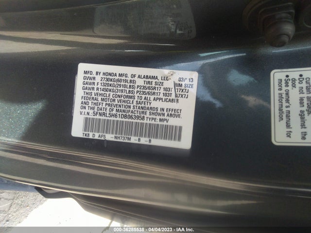 2013 HONDA ODYSSEY EX-L VIN: 5FNRL5H61DB063958