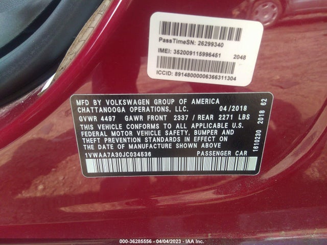 1VWAA7A30JC034536 Volkswagen Passat 2.0t S/r-line