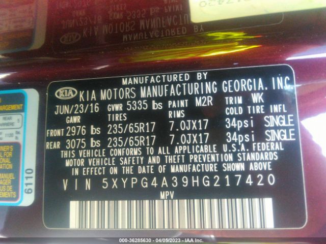 5XYPG4A39HG217420 KIA SORENTO LX