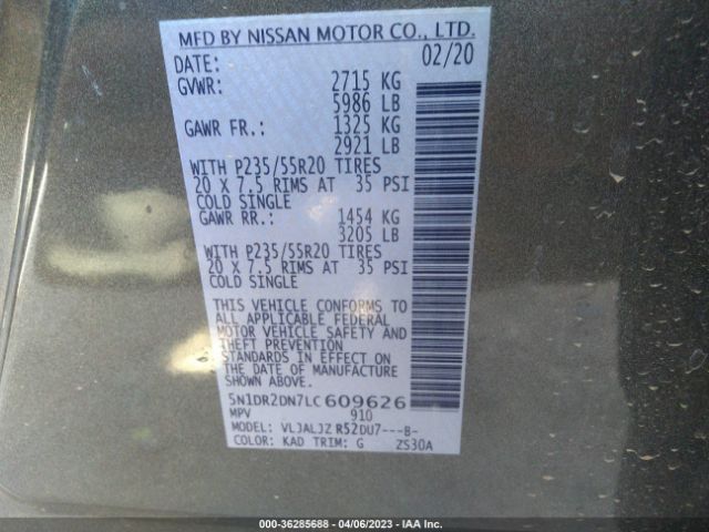 5N1DR2DN7LC609626 Nissan Pathfinder Platinum