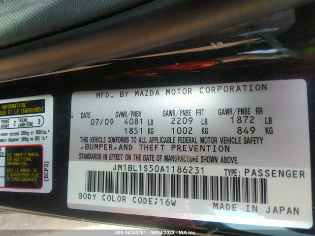 2010 MAZDA MAZDA3 S GRAND TOURING VIN: JM1BL1S50A1186231