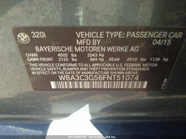 BMW 3 Series 320i Xdrive 2015 WBA3C3G56FNT51074 Image 9