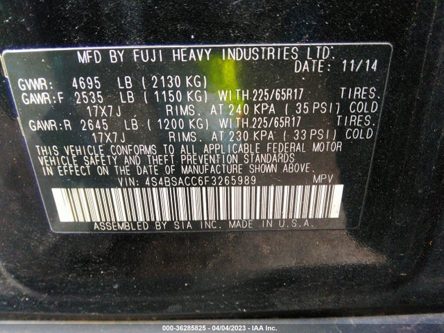 4S4BSACC6F3265989 Subaru Outback 2.5i Premium