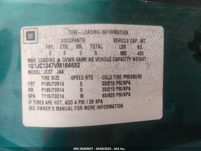 1997 CHEVROLET CAVALIER VIN: 1G1JC1247VM164632