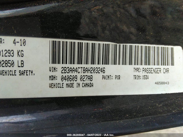 2010 DODGE CHARGER POLICE VIN: 2B3AA4CT8AH203246