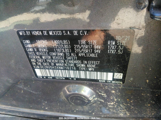 Honda HR-V LX 2022 3CZRU5H3XNM716216 Image 10