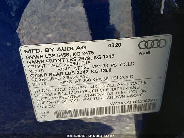 WA1ANAFY0L2083831 Audi Q5 Premium/titanium Premium
