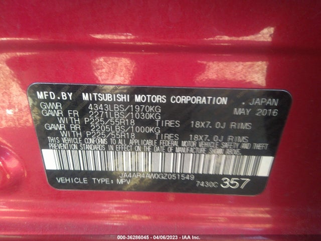 JA4AR4AW0GZ051549 Mitsubishi Outlander Sport 2.4