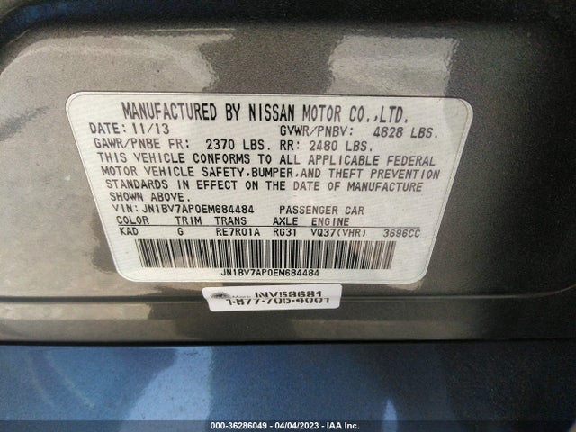 2014 INFINITI Q50 PREMIUM VIN: JN1BV7AP0EM684484